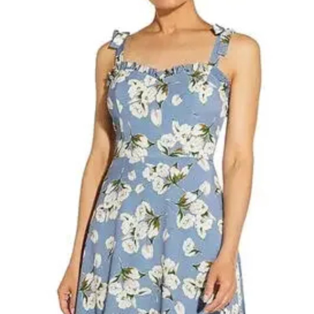 Aidan Mattox Floral Print Ruffle Sweetheart Neck Sleeveless Maxi Dress